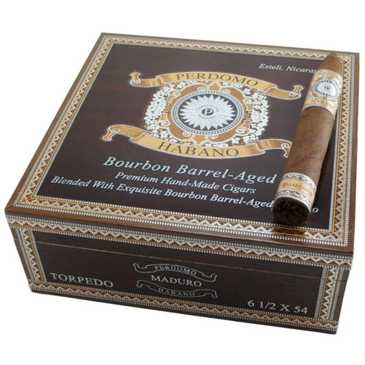 Perdomo Habano Bourbon Aged Maduro Torpedo 6 1/2 x 54 Cigars Box of 24