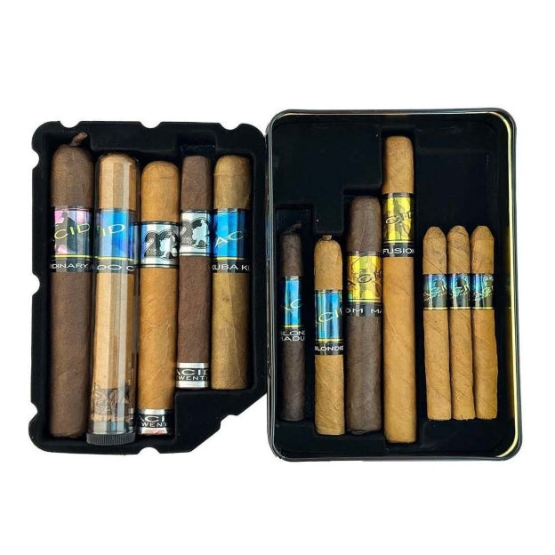 Acid Sampler Collectors Stash Tin of 12 Various Cigars