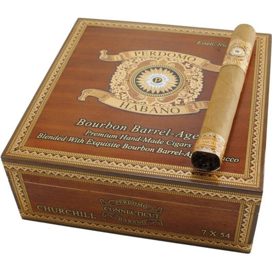 Perdomo Habano Bourbon Aged Connecticut Churchill 7 x 54 Cigars Box of 24