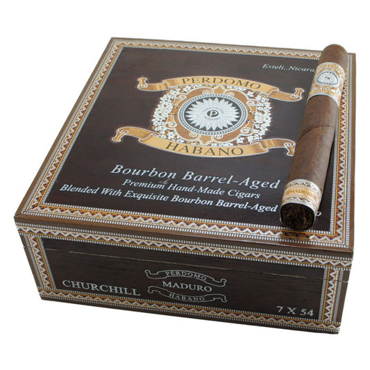 Perdomo Habano Bourbon Barrel Aged Maduro Churchill 7 x 54 Cigars Box of 24