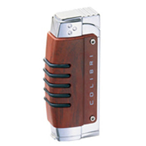 Colibri Quantum Crossfire Cigar Torch Lighter Burl Lacquer & Polished Silver