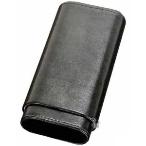 Black Genuine Leather 3 Finger Cigar Case